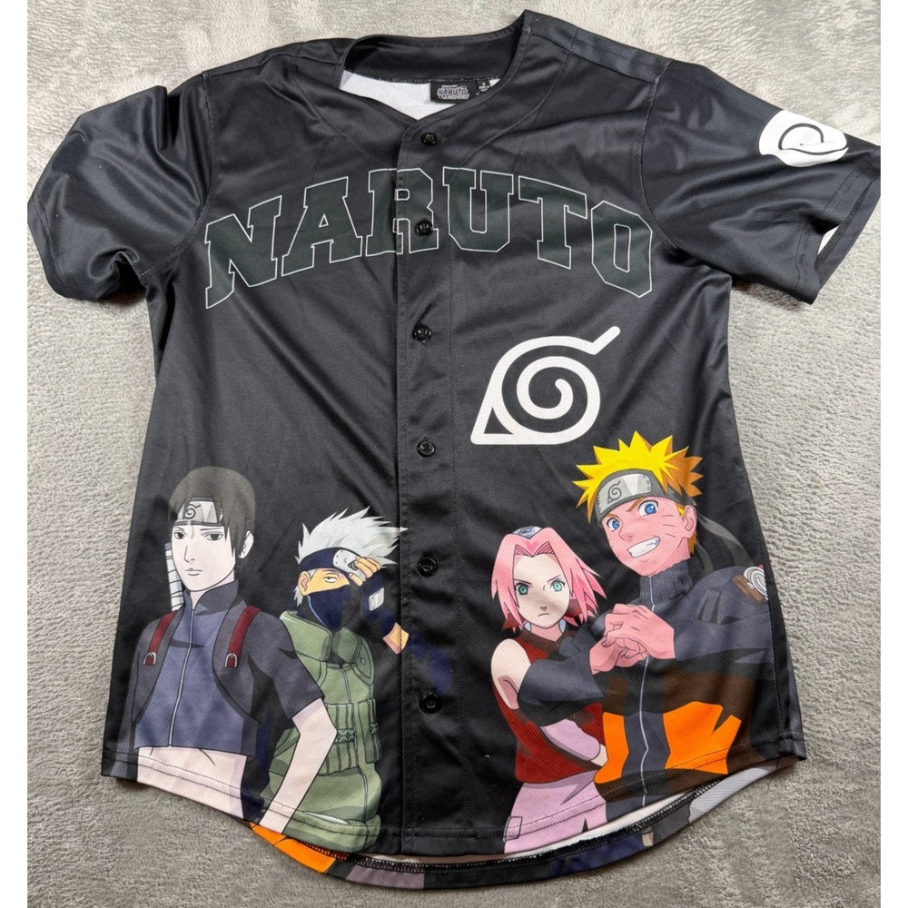 Naruto Shippuden Baseball Jersey Men's Small Black Team‎ 7 Anime Button Up